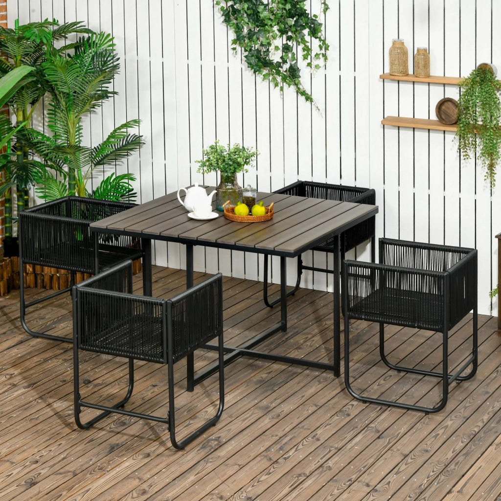 Set da giardino 5 pezzi in polyrattan con tavolo quadrato 110x110 cm e 4 sedie imbottite