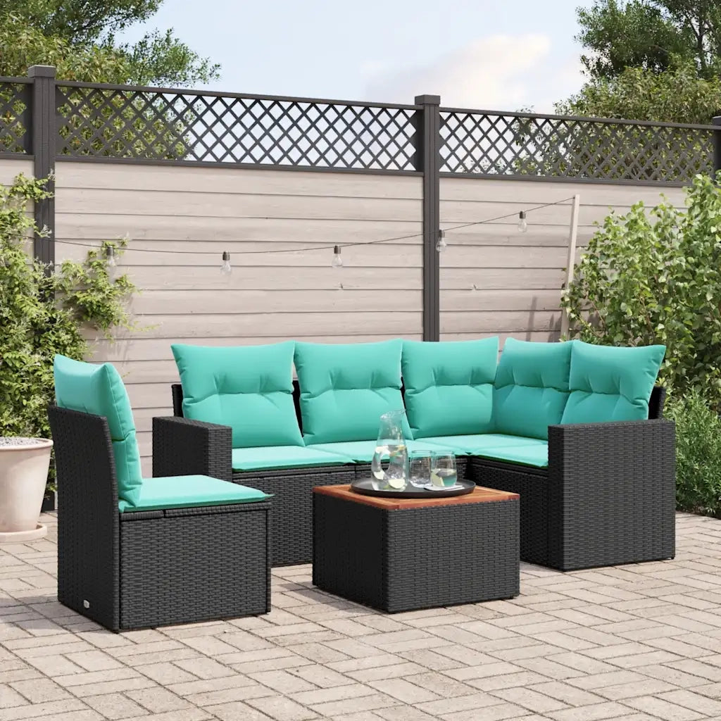 Set Divani da Giardino 6 pz con Cuscini Nero in Polyrattan