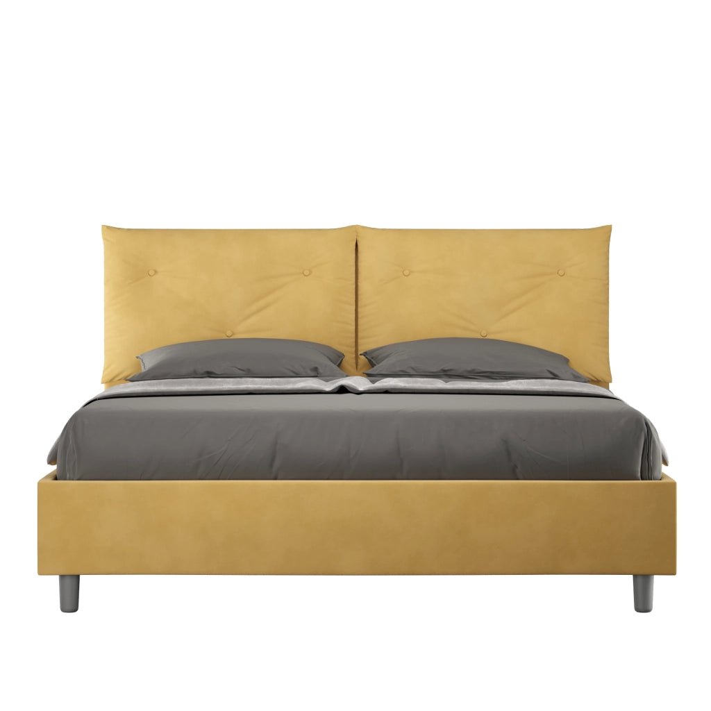 BS COM Letto queen size con rete imbottito 150x210 microfibra ocra Large