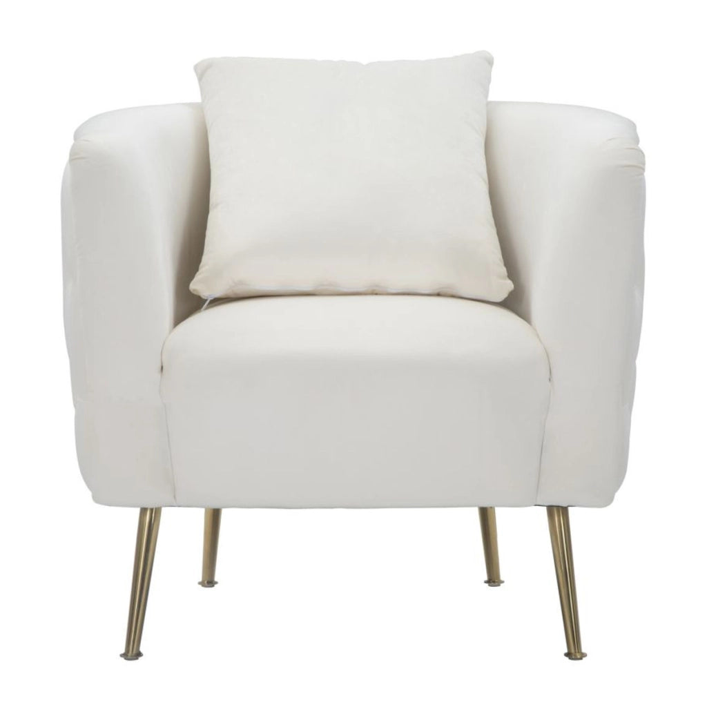 Poltrona Bucarest in velluto crema con braccioli capitonne e gambe oro 76x74x73 cm