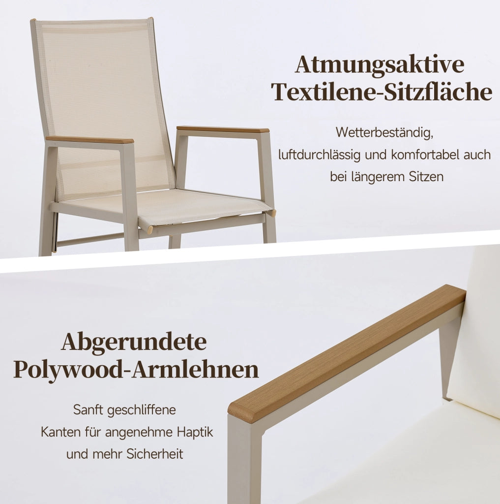 Set di 2 sedie da esterno beige con braccioli e cuscino