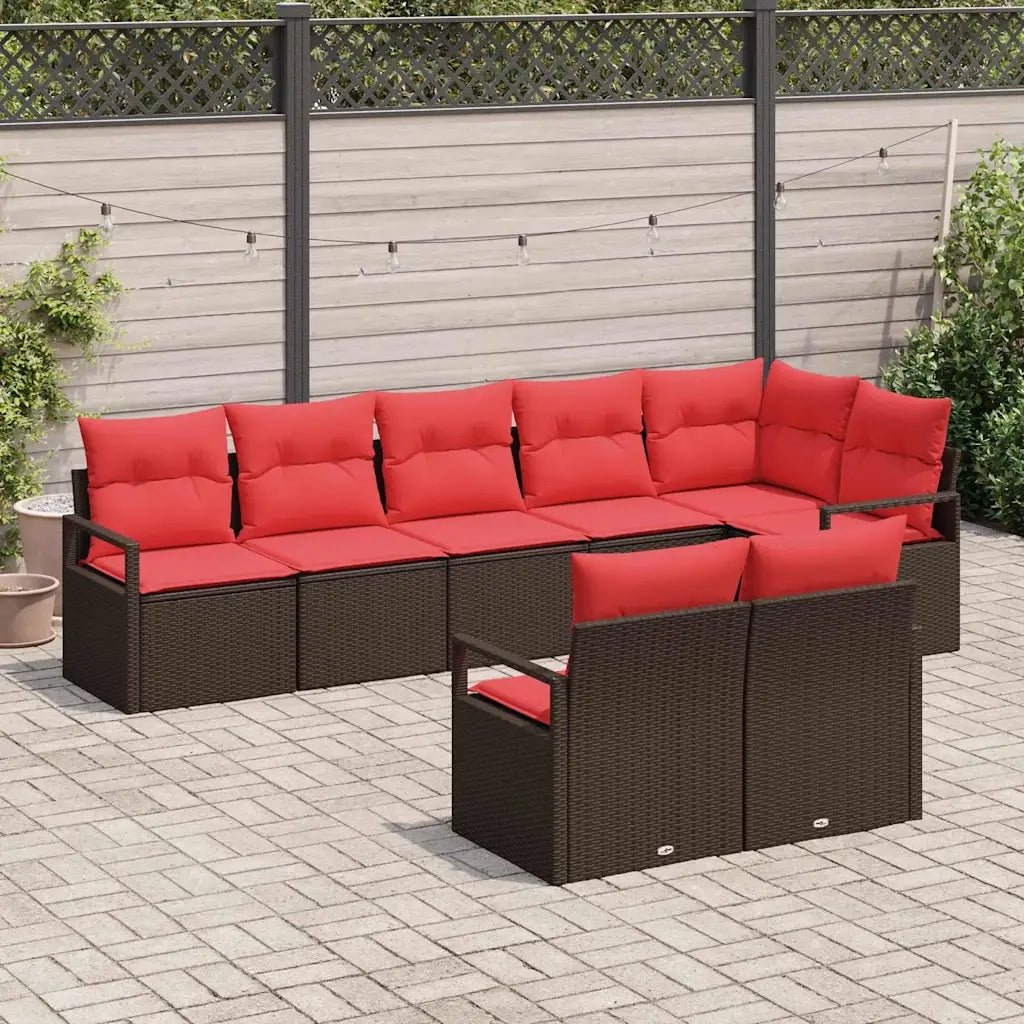 Set Divano da Giardino 8 pcs Marrone e Rosso polyrattan 3355103