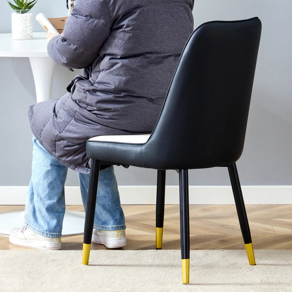Set di 2 sedie da pranzo moderne in PU nero-bianco con gambe in metallo