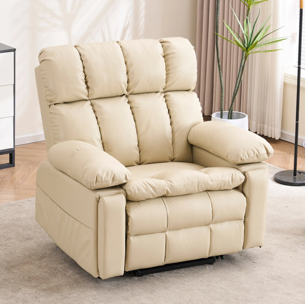 Poltrona relax elettrica con motore doppio, funzione alzapersona, massaggi e riscaldamento, rivestimento in tessuto crema