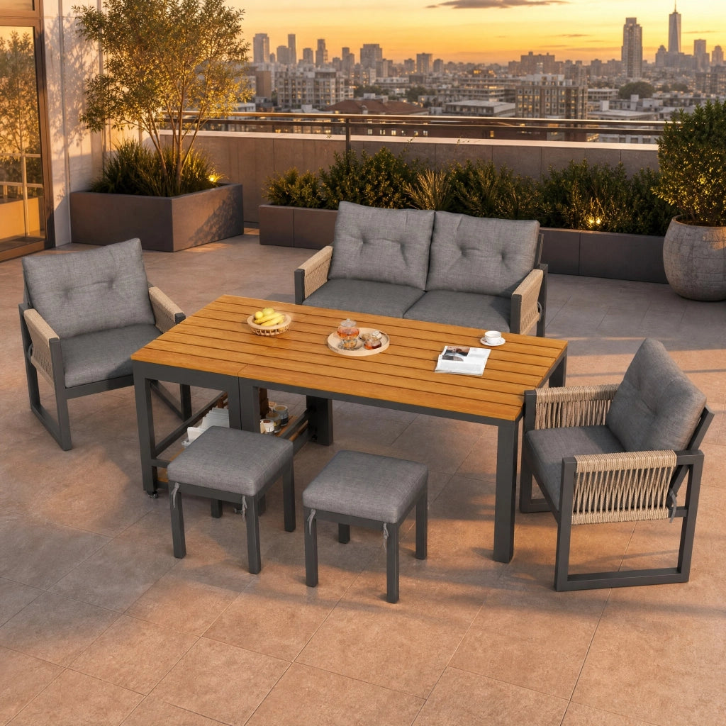 Salotto da giardino 150x79,5x75 cm ferro e poliestere grigio naturale