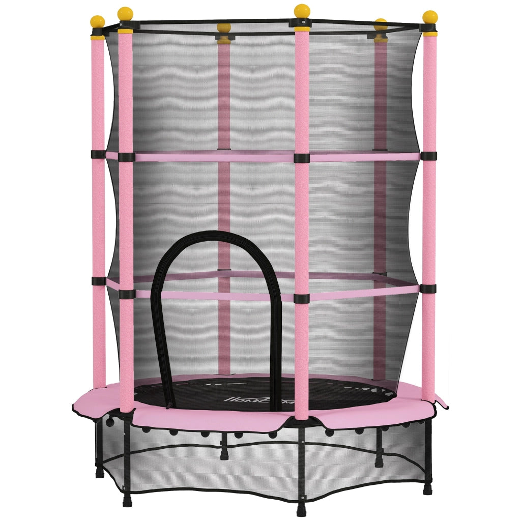 Tappeto Elastico per Bambini con Rete di Sicurezza e Pali Imbottiti Et¨¤ 3-10 Anni, ?140 x 190 cm, Rosa