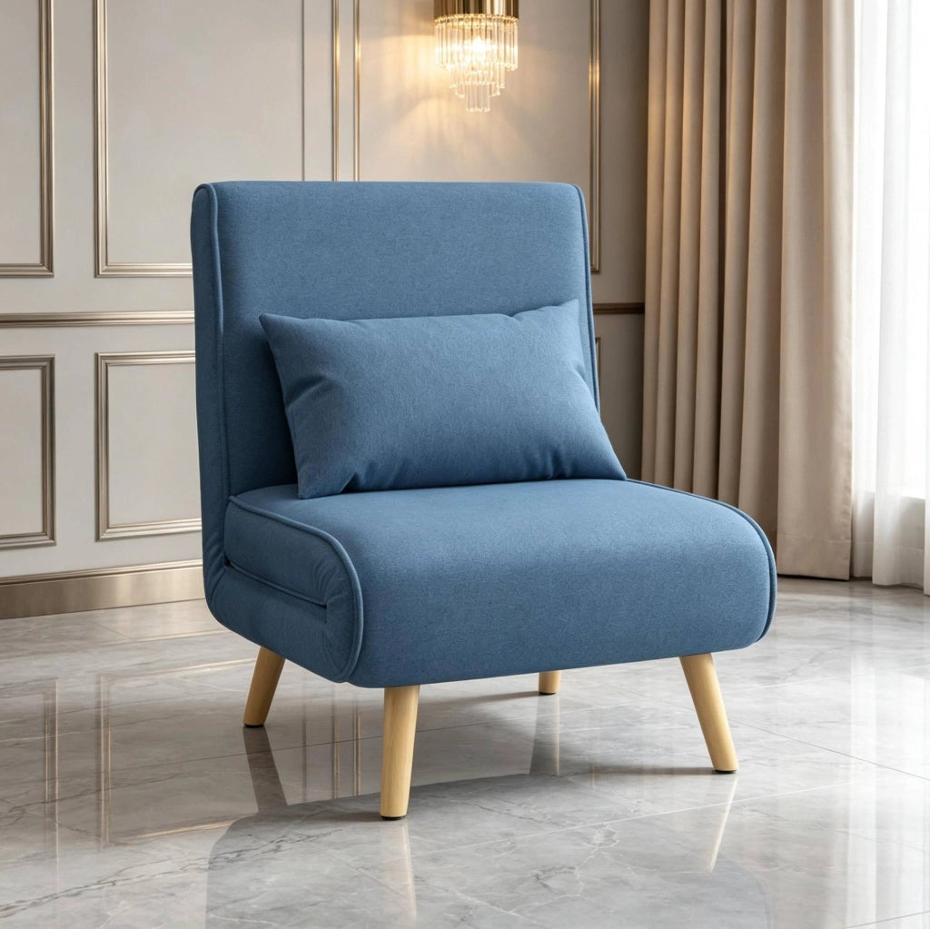 Divano-letto pieghevole con schienale regolabile, poltrona versatile in tessuto blu