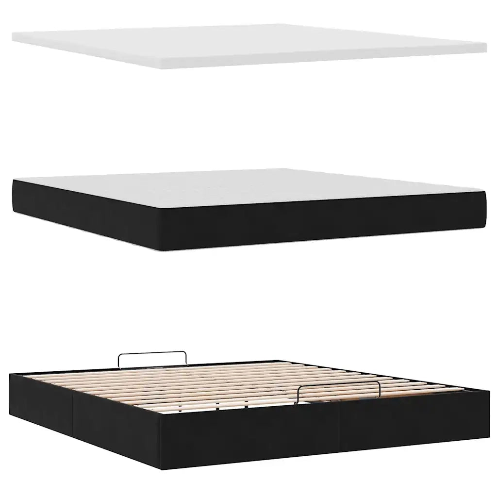 Struttura Letto Pouf con Materasso Nero 160x200 cm in Velluto 3312778