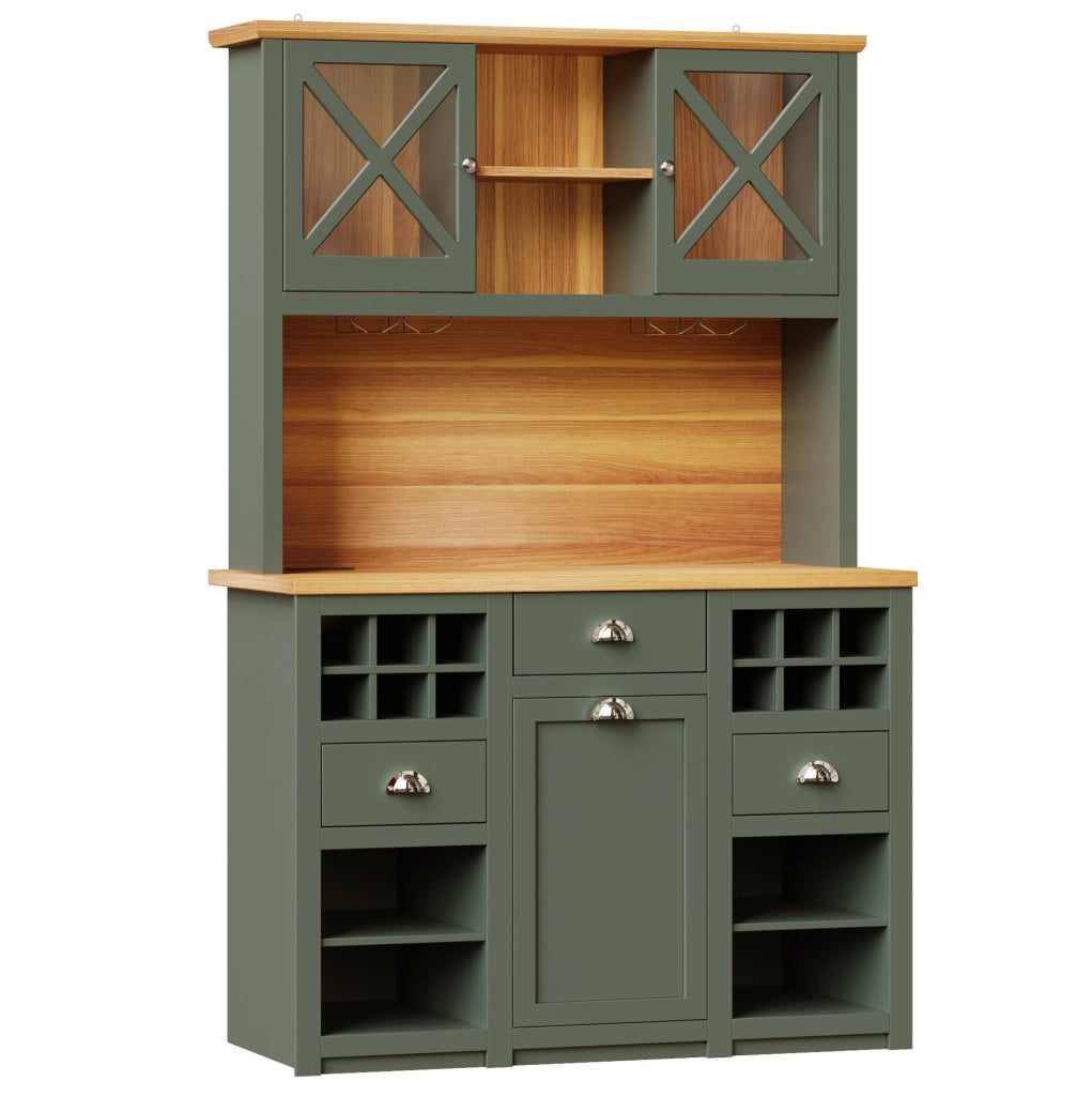 Mobile da cucina 120x45x188 cm in MDF e vetro verde con LED e contenitore