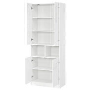 Armadio alto bianco a due sezioni con doppie ante, vetro acrilico centrale, luci LED controllabili via app, ripiano regolabile, 70x35x180 cm