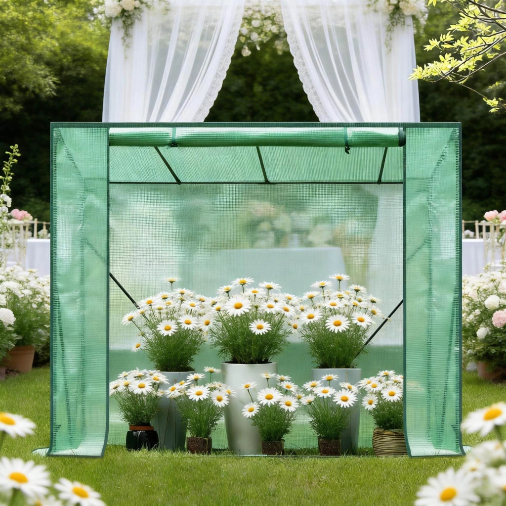 Serra da giardino in PE verde con ripiani 200x77x169 cm