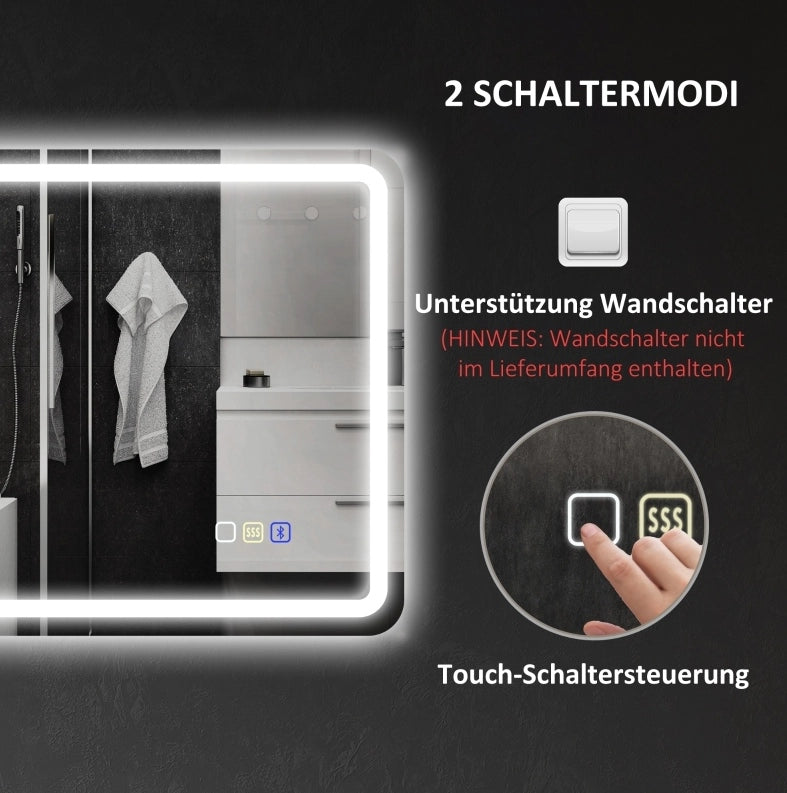 Specchio da bagno LED 50x70 cm con Bluetooth, funzione anti-appannamento, touchscreen e luce regolabile argento