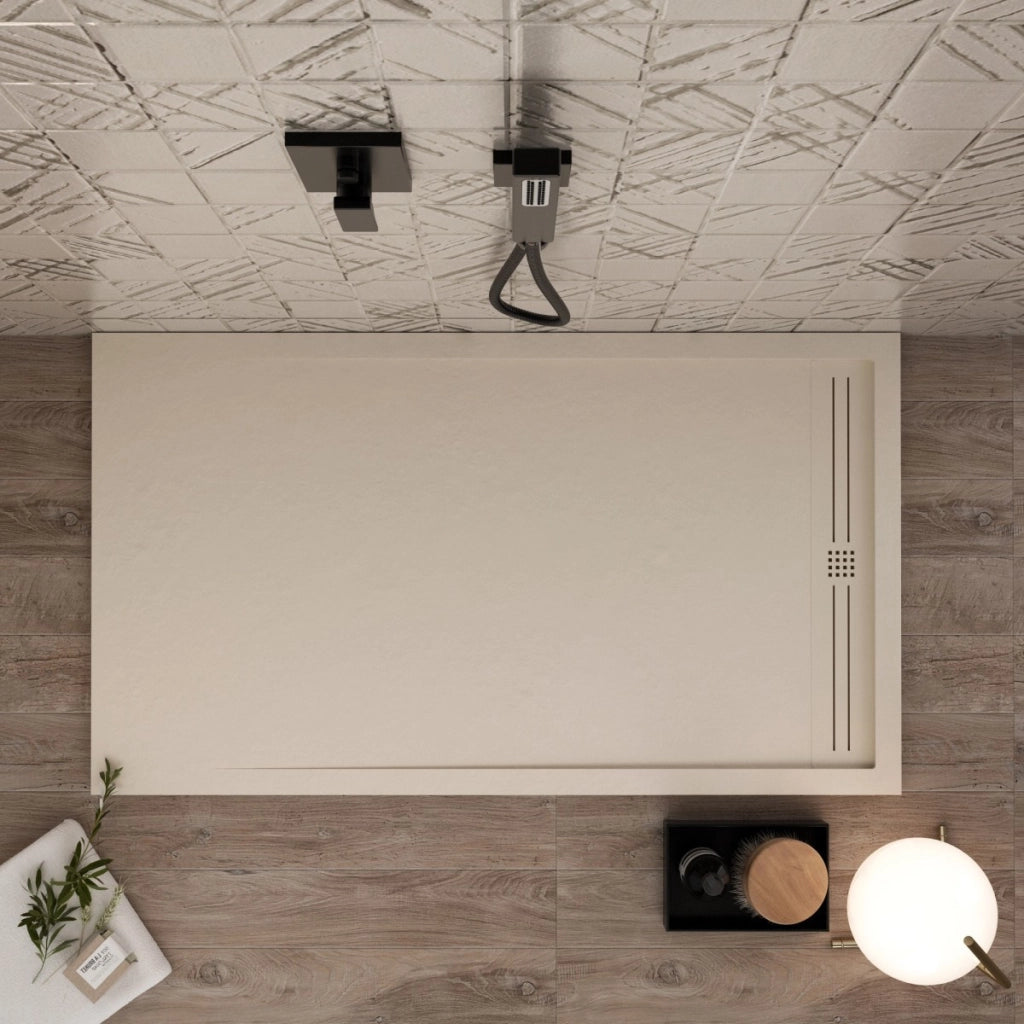 Piatto doccia in marmo resina crema pietra cemento grid, misura 80x180