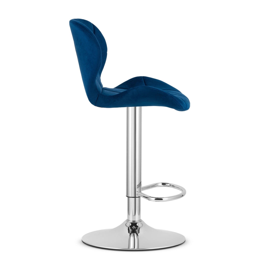 Set di 2 sgabelli bar West in velluto blu e cromo