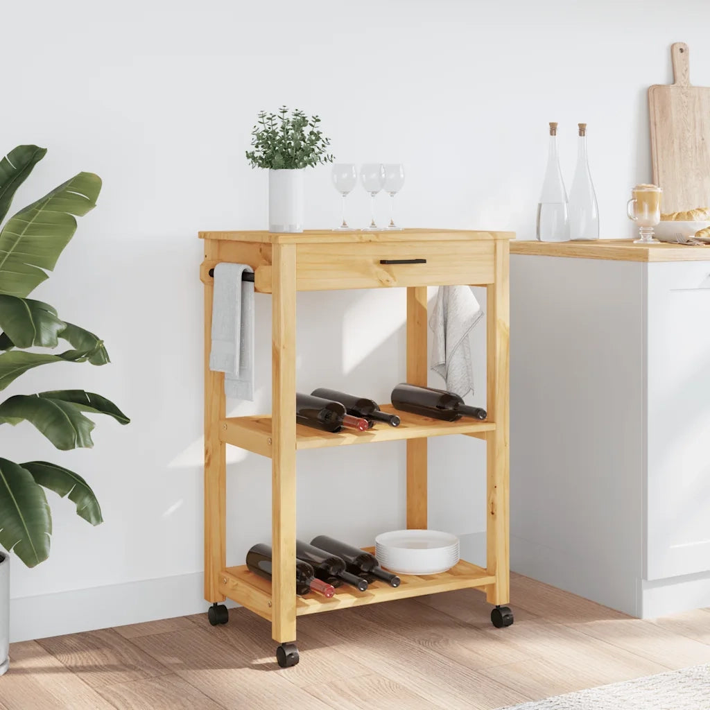 Carrello da Cucina MONZA 60x40x88,5cm in Legno Massello di Pino 376091