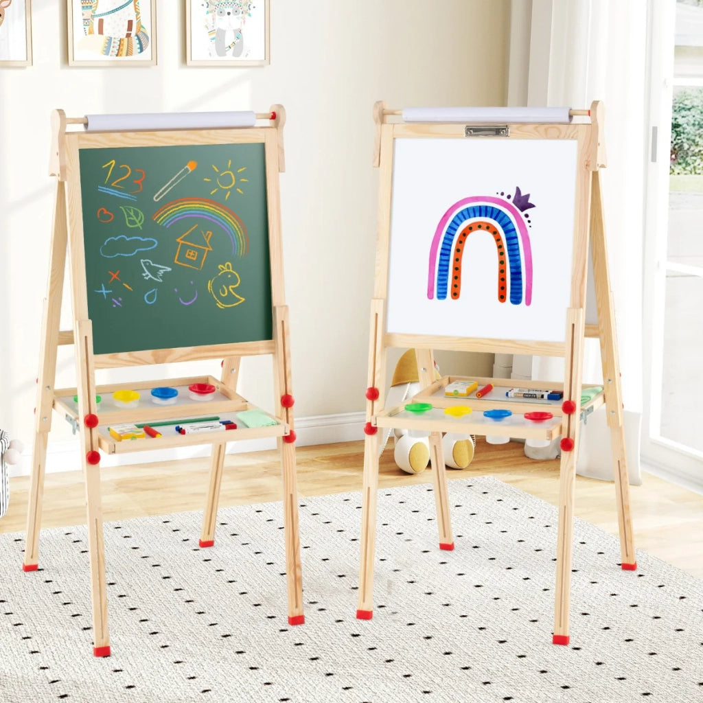 Cavalletto da disegno per bambini 59,5 x 47-65 x 85-147 cm regolabile e portatile design naturale legno di pino massiccio 20_0018468