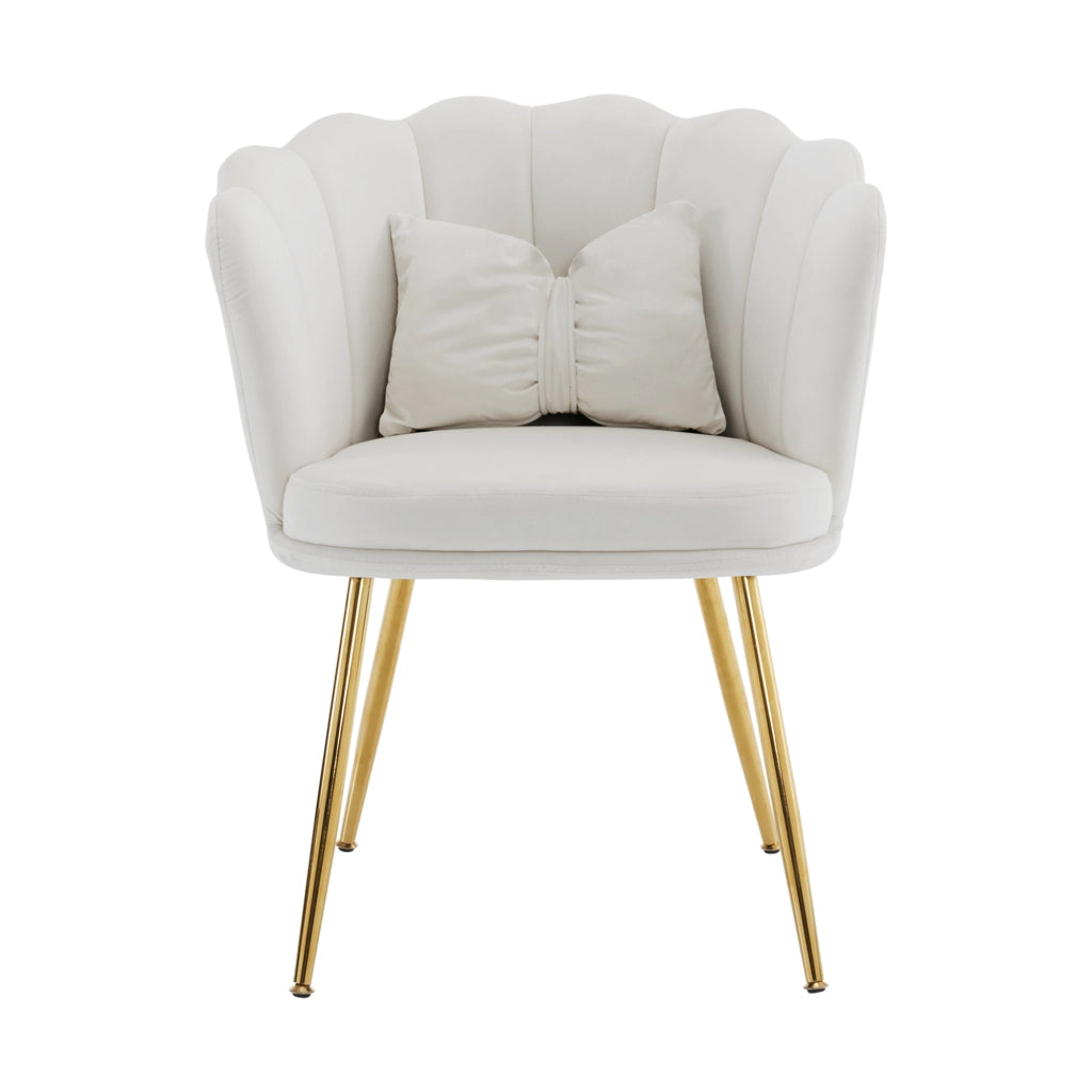Set 2 Sedie da Pranzo Velluto Imbottite ¨C MINIMAL ¨C Gambe Metallo Oro, Schienale Design, Beige