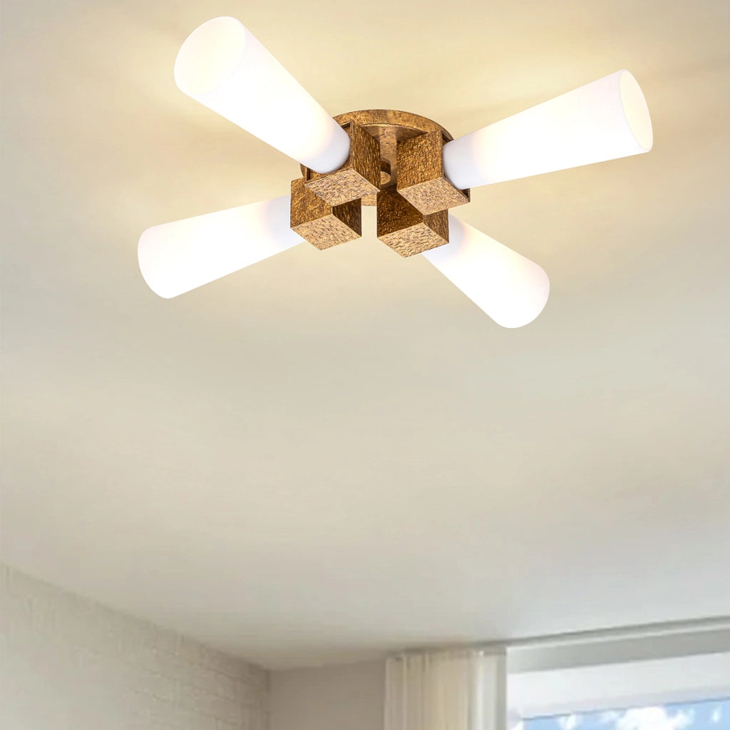 Plafoniera Art Déco Kristy oro opalina 4 luci E27 Elstead