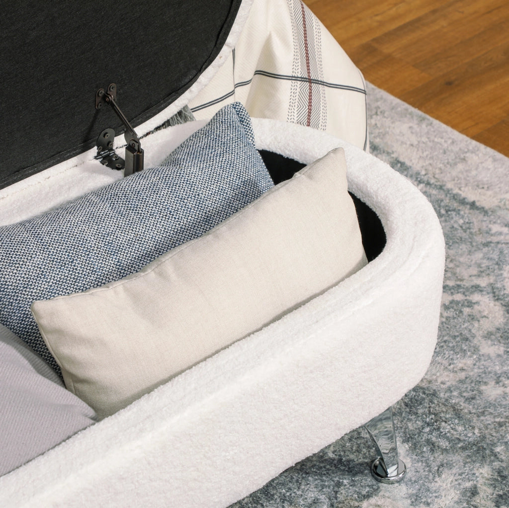 Panca contenitore 114x47x46,5 cm in poliestere bianco con gambe in metallo