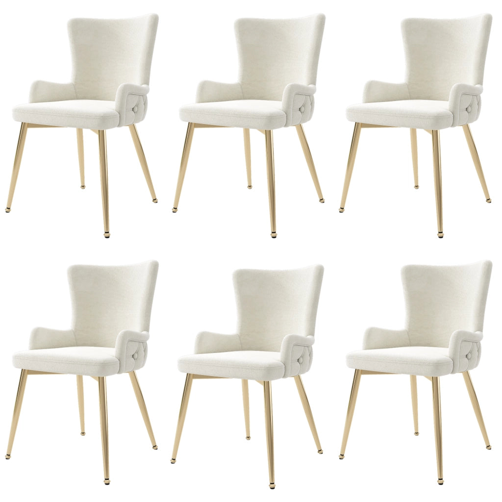 Sedie da Pranzo Set 6 Pezzi Velluto ¨C Xylo ¨C Beige, Gambe in Metallo Dorato