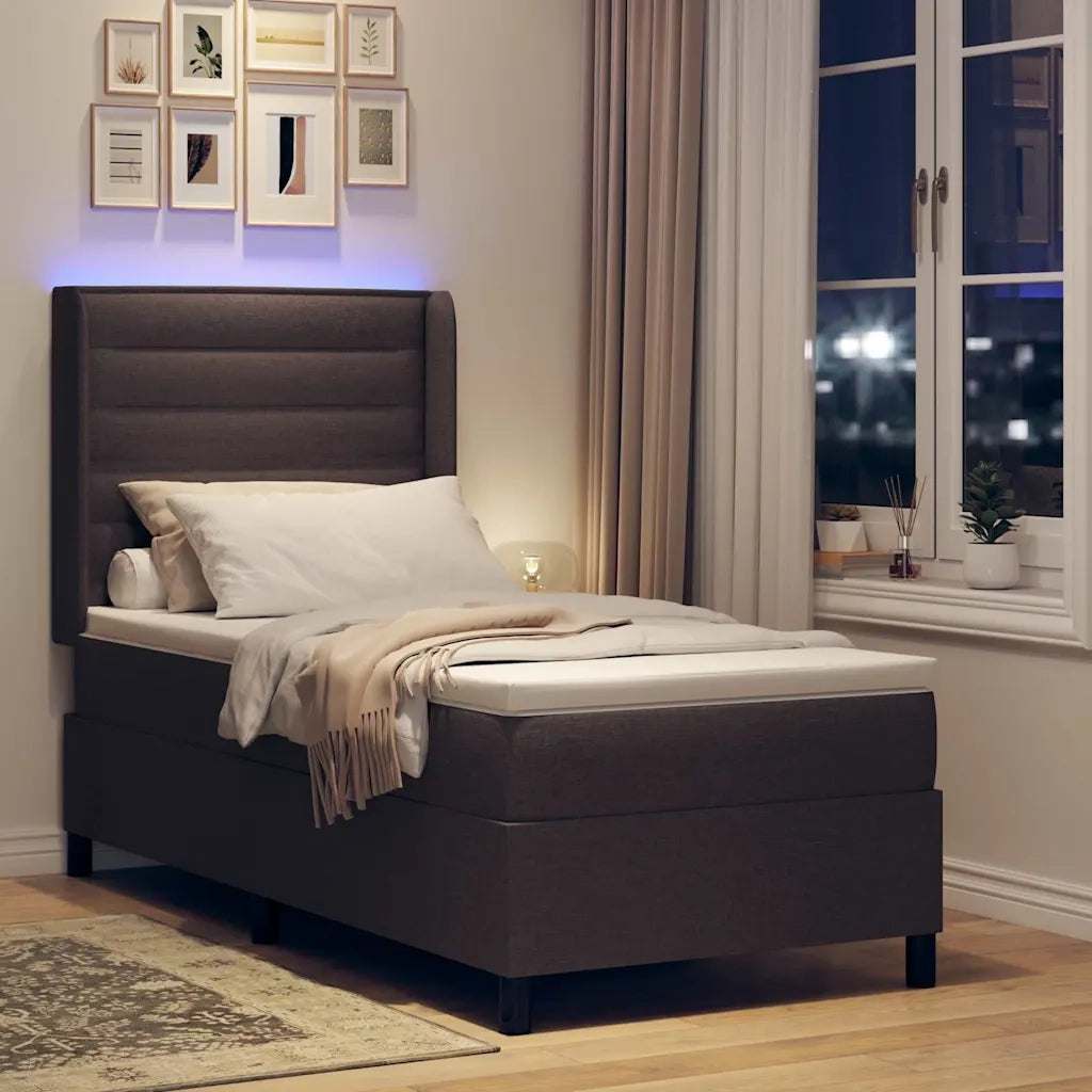 Letto a Sorgente LED Marrone Scuro 80 x 200 cm Tessuto