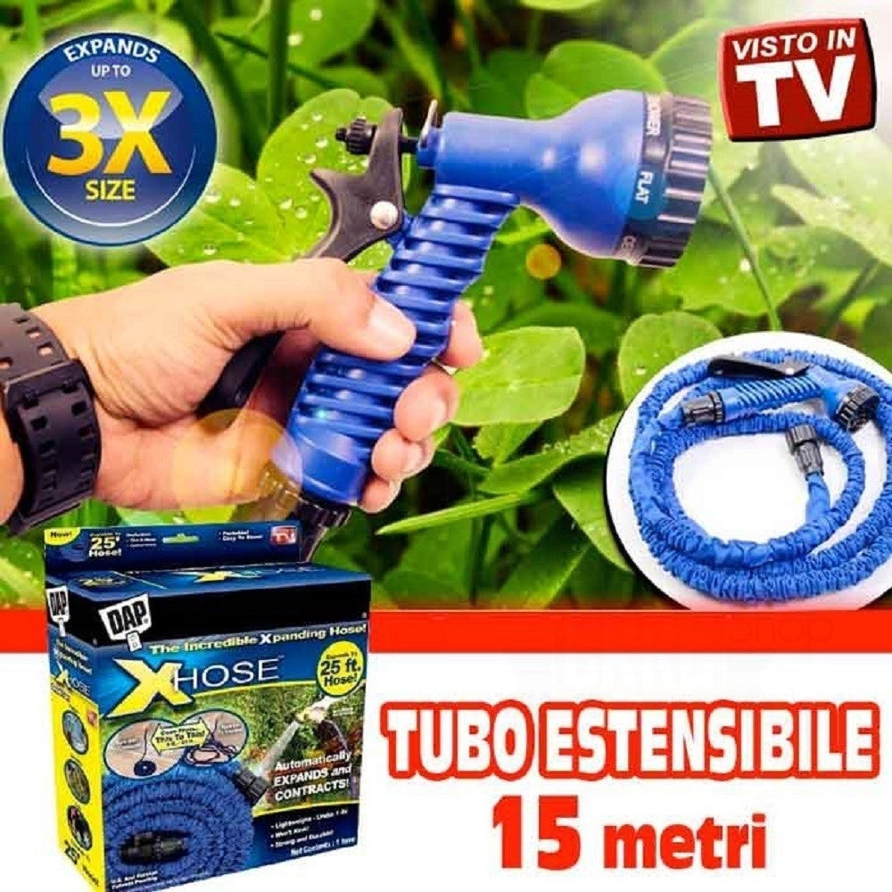 Trade Shop - Tubo Da Giardino Estensibile Allungabile Con Pistola Annaffiatore 15 Metri -