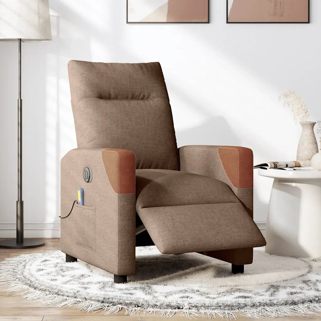 Poltrona Massaggiante | Sedia Relax Reclinabile Elettrica Marrone in Tessuto