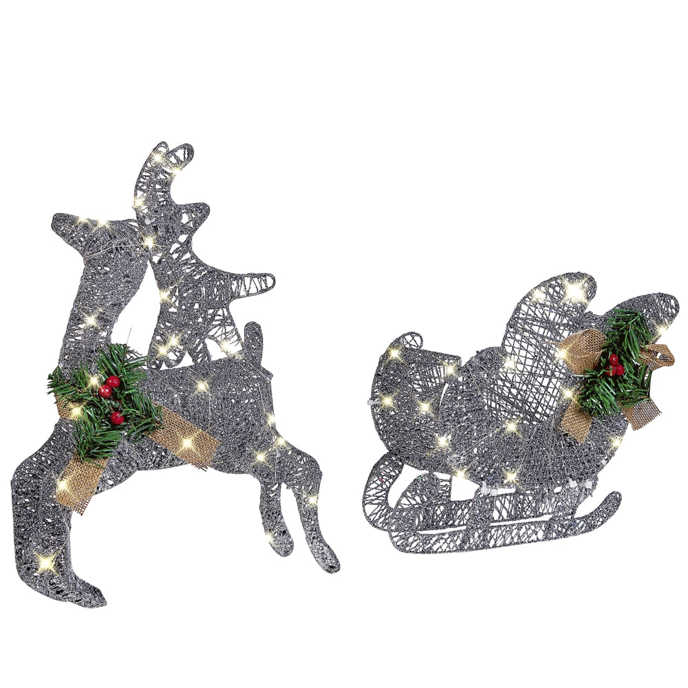 Decorazione da Giardino Natalizia Albero di Natale 60 cm con Luci LED Argento