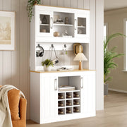Credenza da cucina con vetrina 175 cm, mobile porta piatti con ripiano vini e appendiabiti, per cucina, sala da pranzo e soggiorno