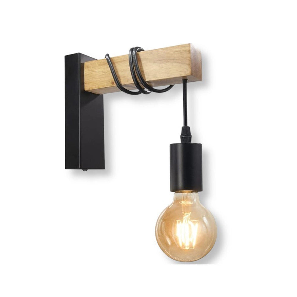 Trade Shop - Applique A Parete Stile Industriale Lampada Muro Retrò Vintage In Metallo Legno E27 Aq64 -