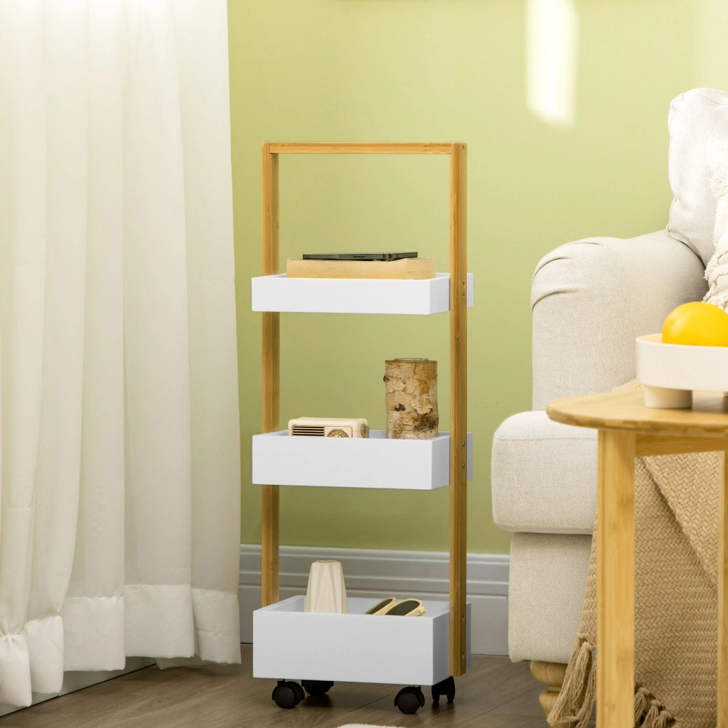 Carrello bagno con ruote 3 ripiani ¨C Xylo ¨C legno bamb¨´ 28x18x75 cm bianco