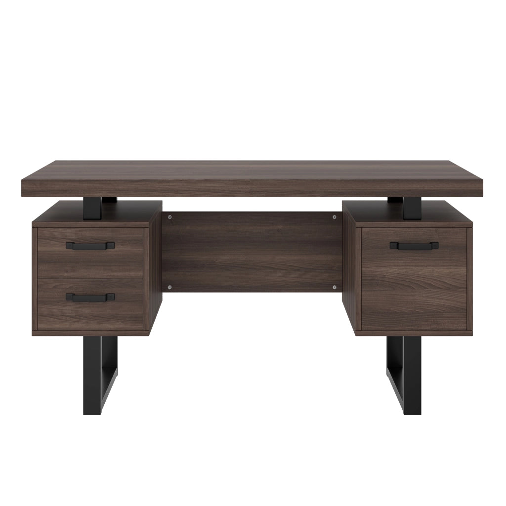Scrivania da ufficio 135x54 cm in MDF e metallo con cassetti; marrone e nero