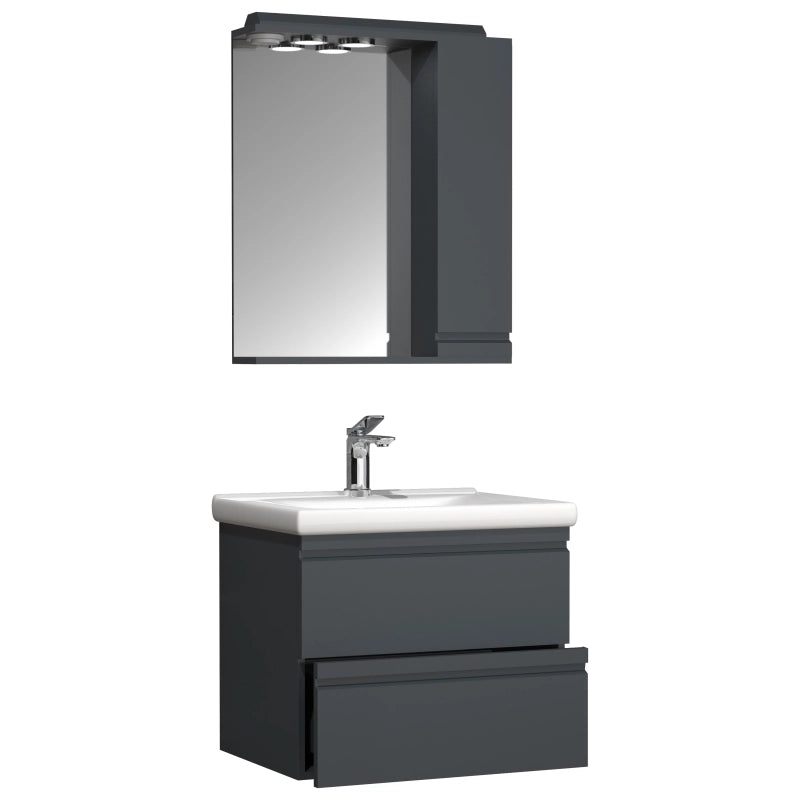 Sistema di Ezooza Set Bagno Completo 3 Pezzi Mobile con Lavabo Large + Pensile a specchio, Antracite ,
