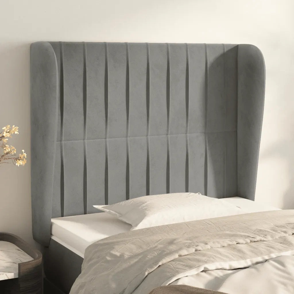 Testiera | Testata ad Orecchio Grigio Chiaro 93x23x118/128 cm in Velluto