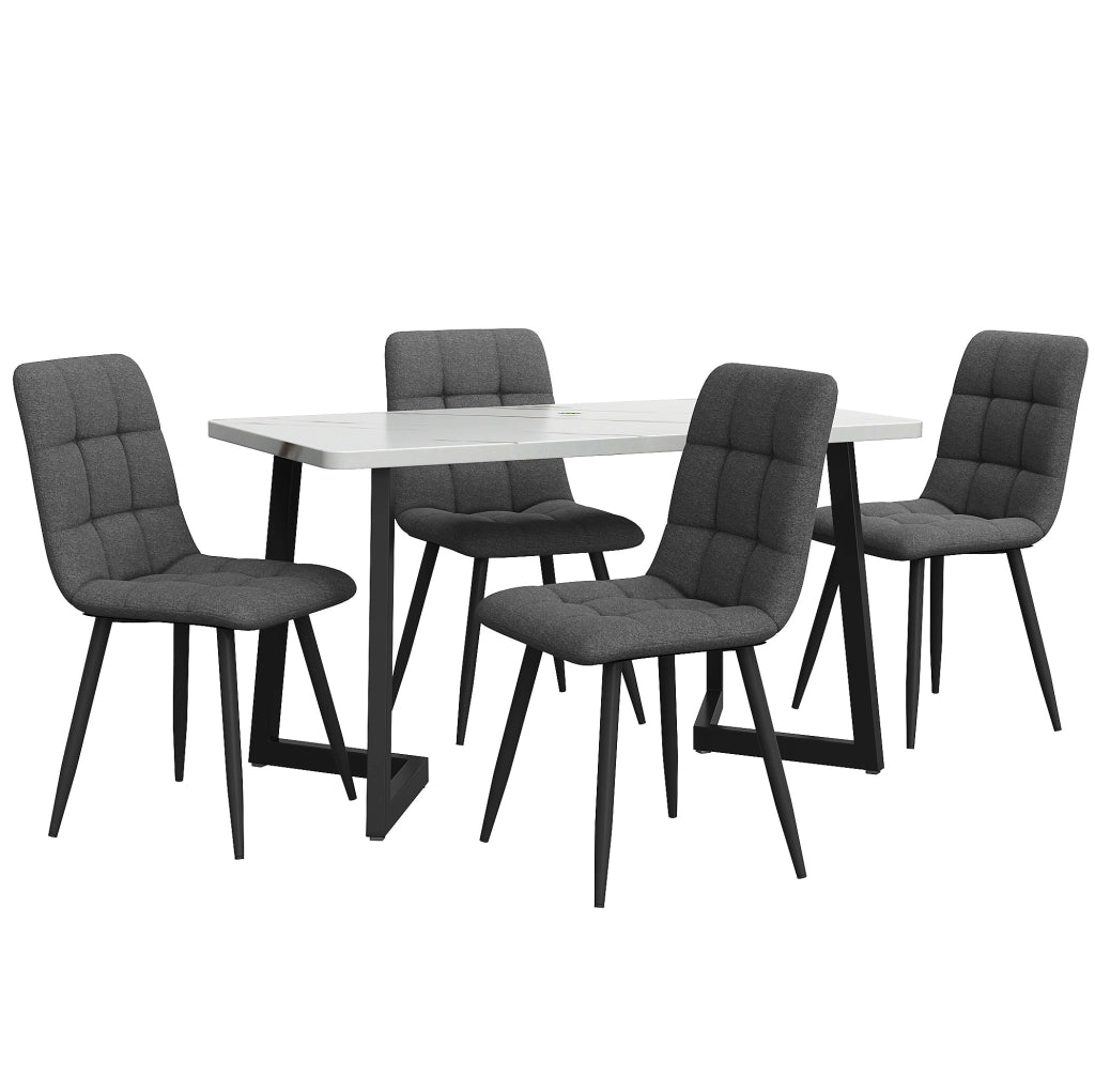 Set tavolo da pranzo rettangolare 117x68 cm con 4 sedie imbottite grigie