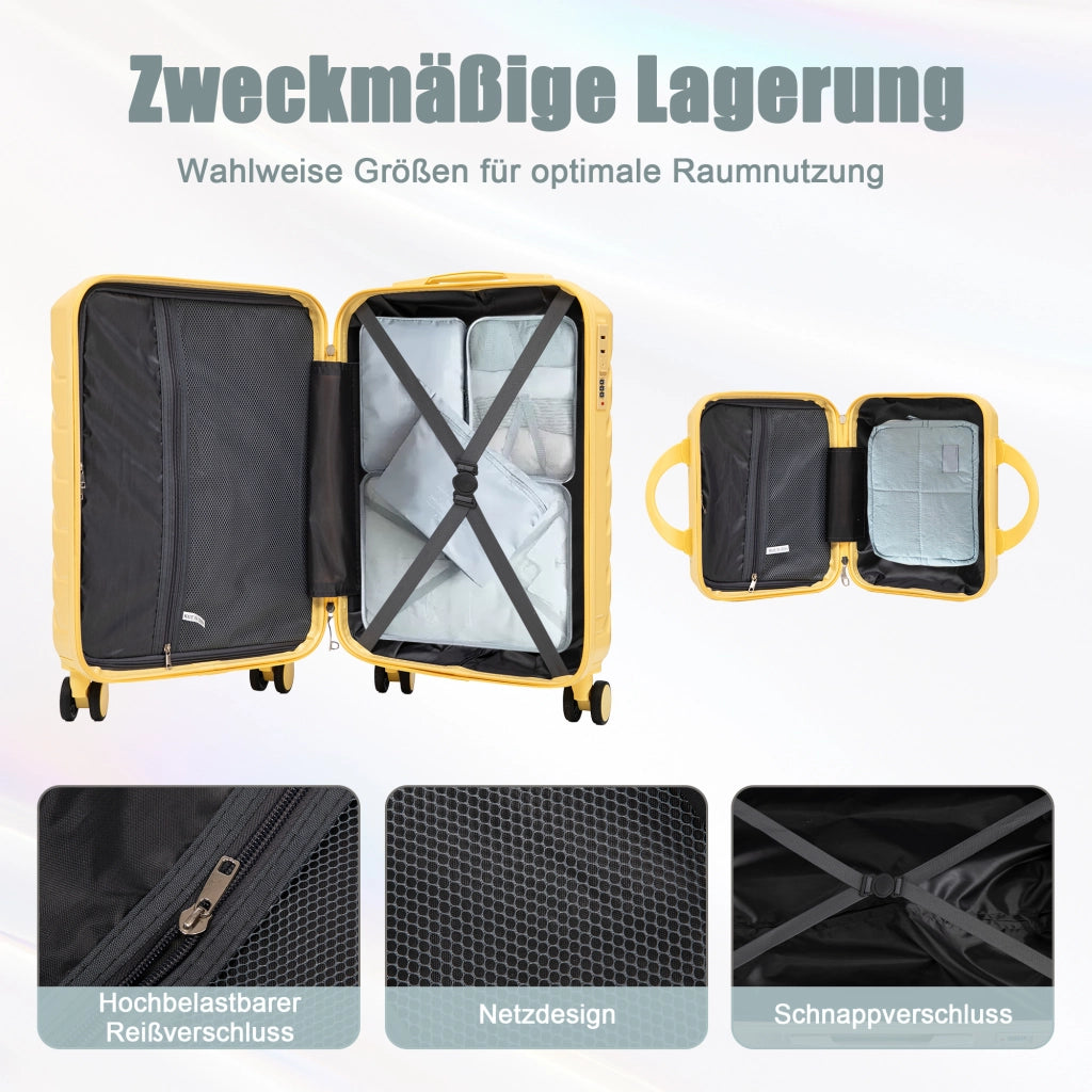 Set di valigie rigide 2 pezzi in ABS giallo con trolley da 19 pollici e beauty case rimovibile da 14 pollici