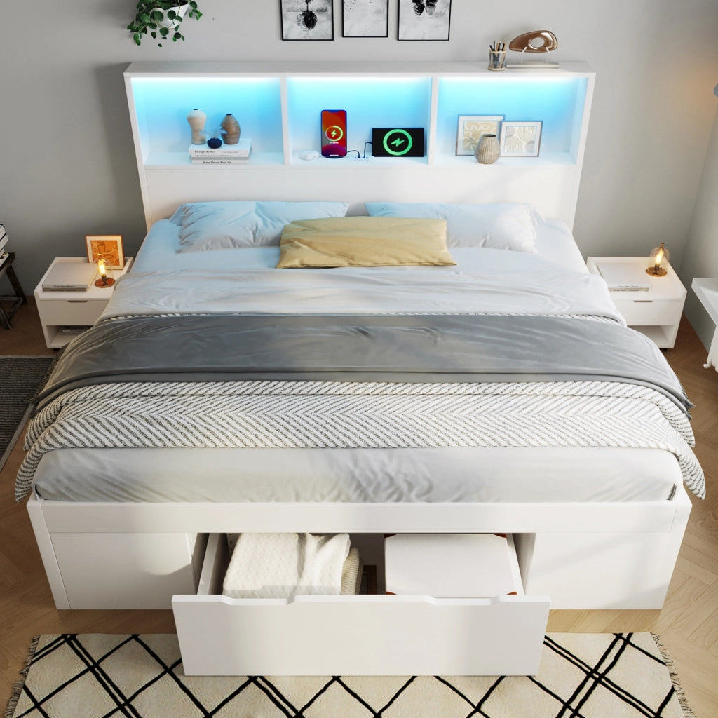 Letto matrimoniale 140x190 cm bianco con contenitore