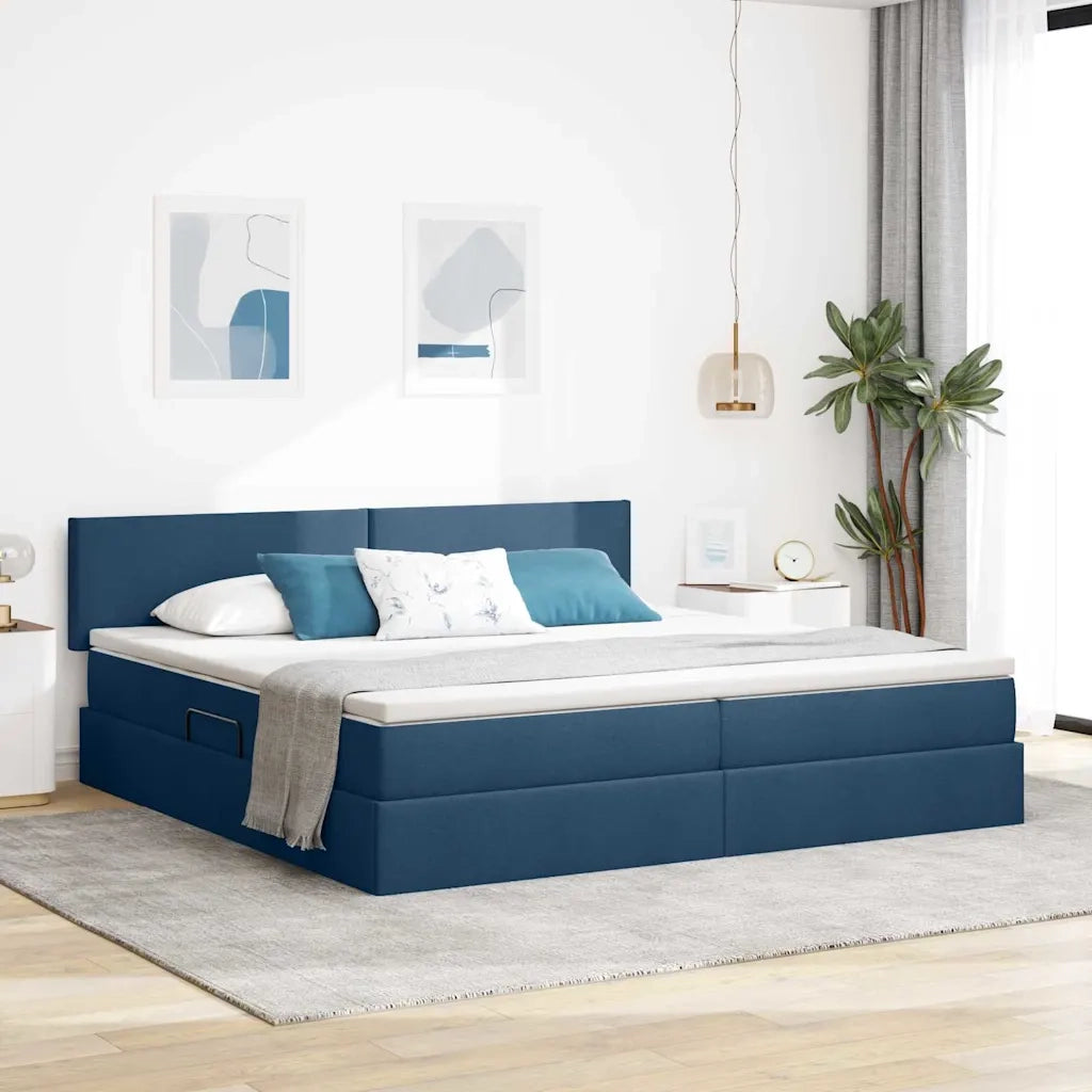 Letto con contenitore e materasso con testiera Blu 200 x 200 cm 3370472