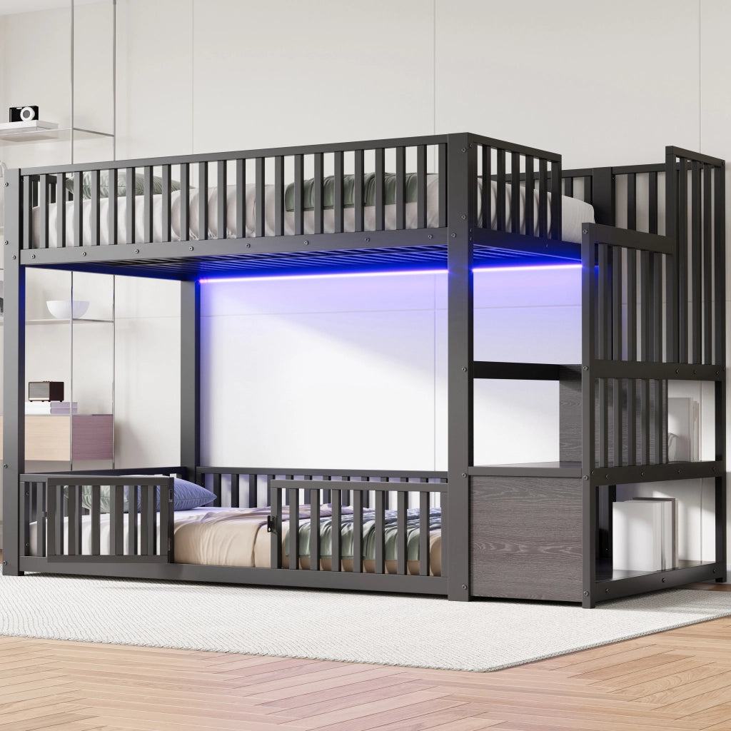 Letto a Castello con Contenitore e LED ¨C MINIMAL ¨C Nero 90x200