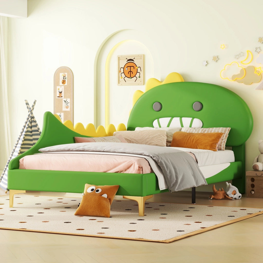 LETTO bambini a forma di dinosauro 90 x 200 cm Verde in PU e MDF