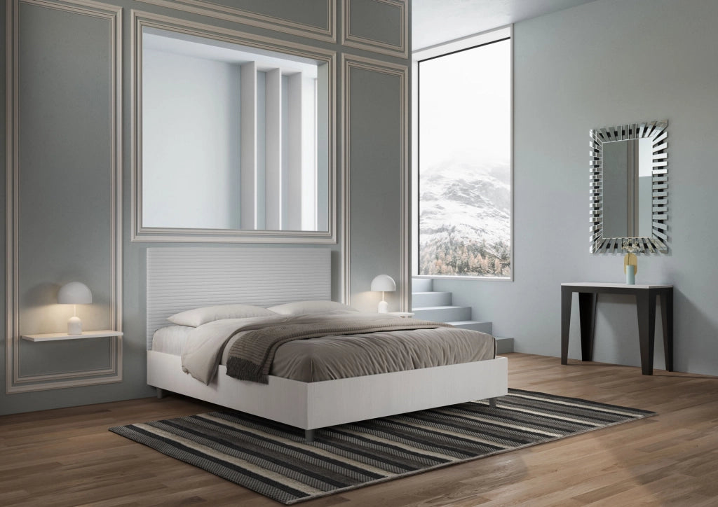 BS COM Letto matrimoniale contenitore 160x200 bianco frassino testata similpelle bianco