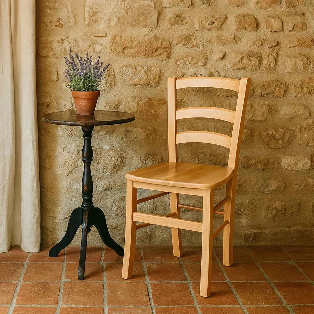 Sedia da sala da pranzo Venezia in legno massiccio naturale con seduta massello