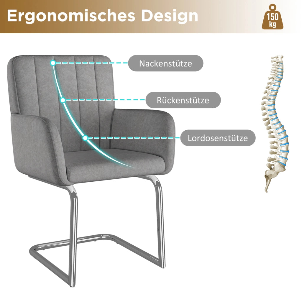 Set di 2 Sedie da Pranzo con Schienale Ergonomico e Gambe a Z Impilabili in PU Grigio