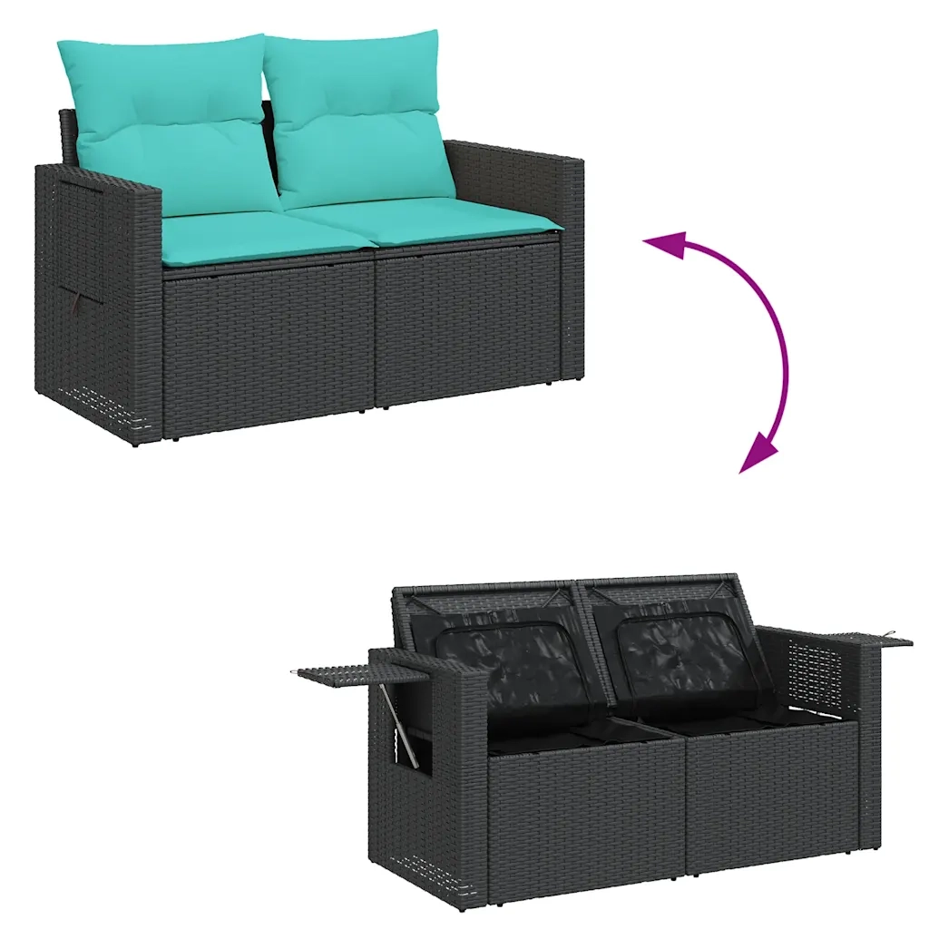 Set Divani da Giardino con Cuscini 7pz Nero Polyrattan 3325816