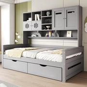 Letto con cassetti 90 × 200 cm con vano multifunzione e rete a 15 doghe in legno di pino grigio