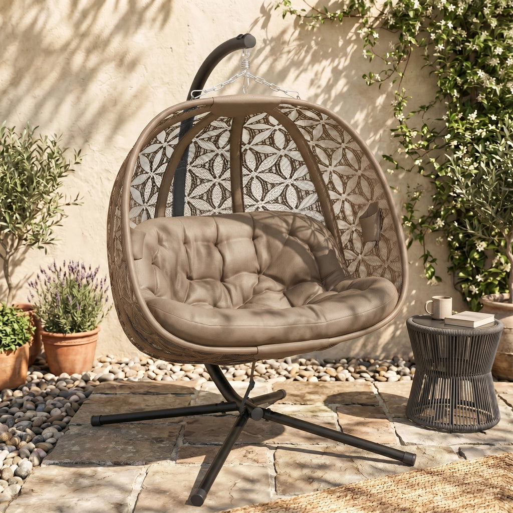 Poltrona sospesa a due posti con cuscino e supporto bevande ¨C Zephmum ¨C Grigio