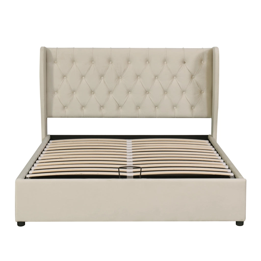letto imbottito velluto beige 140 x 190 cm