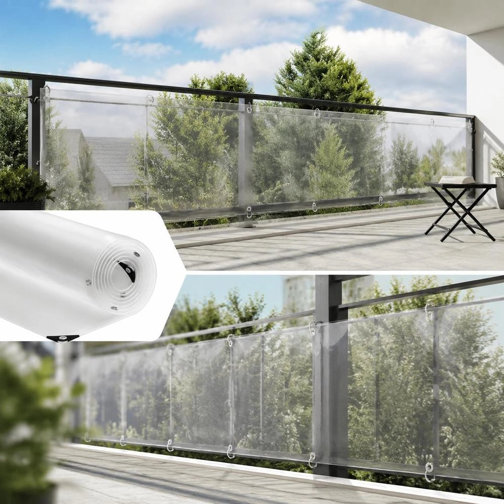Telo trasparente con occhielli, 1x12 m, in PVC, lungo e robusto, ideale per coperture esterne, giardino e balcone