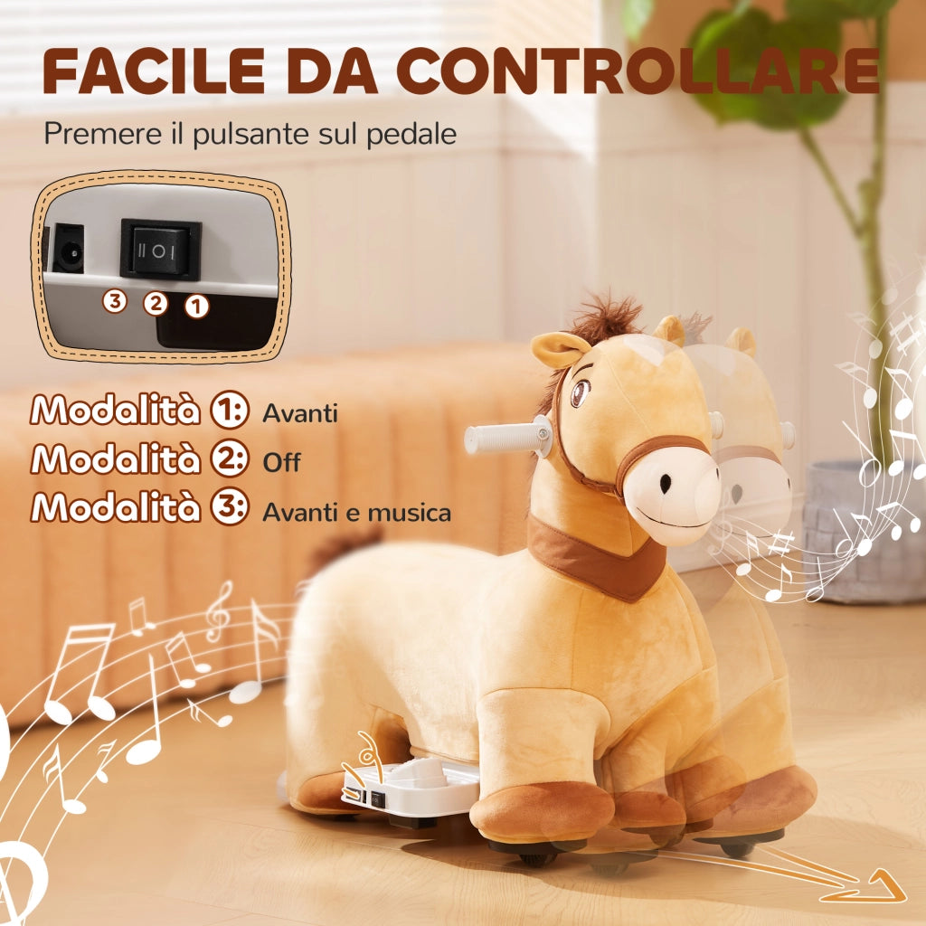 Cavallo Cavalcabile Elettrico per Bambini ¨C zephmum ¨C Marrone 6V con Ruote PU e Musica