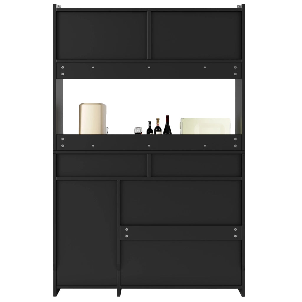 Buffet Cabinet con LED regolabile, 120x40x180 cm, MDF e PB, nero, 2 cassetti e ripiani regolabili
